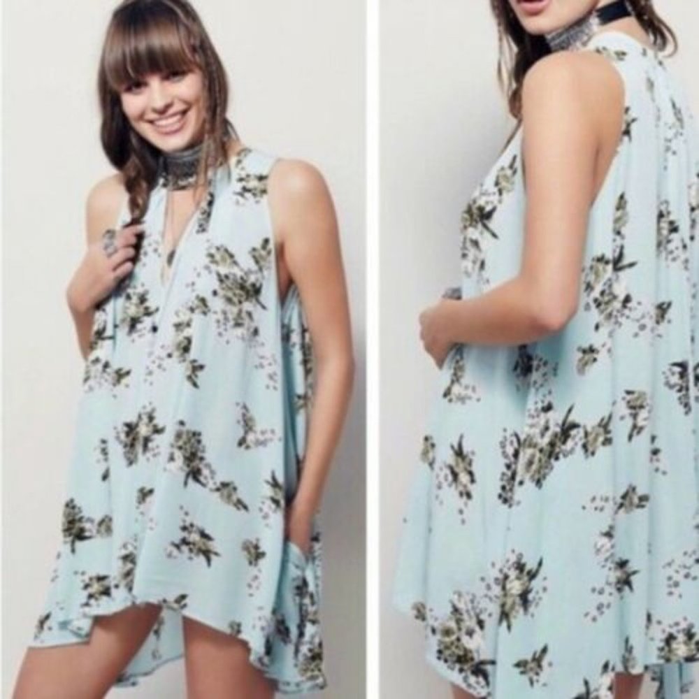 Free People Light Blue Floral Tunic Dress